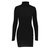 Sexy Mini Dress For Women Autumn Black Solid Turtleneck Long Sleeves Sheath Dress Club Elegant Bodycon Party Dresses Female