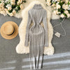 Autumn Winter Twist Women's Wrap Knitted Dresses Long Sleeve Sheath Knitwear Office Bodycon Dress Female