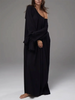 Parc Fee Casual Loose White Women Dress Elegant U-Neck Long Sleeve Floor-Length Dresses Simple Oversize Solid Female Dress