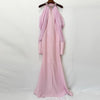 High Street Designer Women's Stand Collar Beaded Diamonds Chiffon Off Shoulder Long Sleeves Party Long Dress