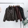 Street Waist Cinching Leather Jacket Women Loose Solid Stand Collar Zipper Pocket Jackets Spring Lady Outwear