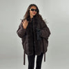 Vintage Faux Fur Patchwork Women Thicken Coat Long Sleeve Belt V-neck Female Outwear Winter Lady Streetwear