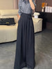 Korean Royal Sister Style Gray Suit Pants Women's High Waist Drape Strap Design Wide Leg Trousers