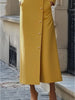 Spring Women's Stand Collar Evening Maxi Dresses Long Sleeves Single-breasted Elegant Commute Yellow Dress