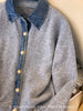 High-Quality Korean Denim Shirt Collar Stitching Fake Two-piece Sweater Women Cardigan Chic Knitted Coat Female Tops