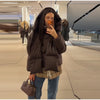 Warm Women's Detachable Scarf Collar Hooded Cotton Coat Solid Full Sleeve Buttons Pocket Thicken Jacket Winter Lady Outwear