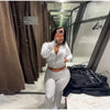 Zipper Plush Jacket Long Pants Lady Set Solid Color Lapel Jackets High Waist Slim Bell-Bottom Trousers Casual Women's Sets