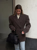 Chic Solid Women's Woolen Coat Lapel Double-Breasted Full Sleeve Waist-Closed Lady Coats Spring Female Streetwear