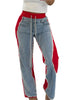 Women Straight Drawstring Waist Wide Leg Pants Jeans Denim Patchwork Sporty Holiday Jogger Sweatpants Trousers