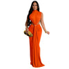 Women O-neck High Split Ruched Stacked Bodycon Midi Maxi Dress Evening Party Club Vestidos Sexy Chic Long Dresses