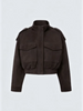 Women Faux Suede Cropped Jacket Stand Collar Snap Button Epaulet Detail Long Sleeve Loose Moto Outerwear Edgy Fall Daily Jackets