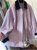 Retro Color Contrast Pink Polo Collar Loose Mid-length Coat for Women Spring and Autumn Korean Style Trench