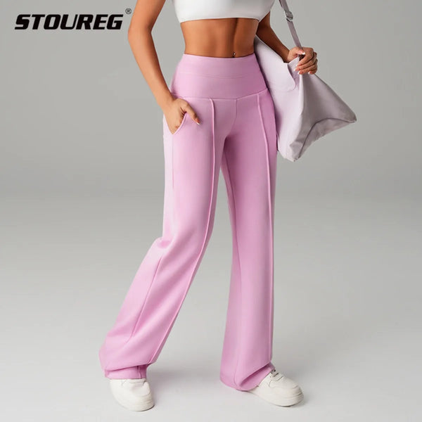 High Waisted Yoga Pants for Women, Loose Wide Leg Workout Trousers with Pockets for Running and Outdoor Exercise