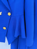 High Street Designer Blazer Suit Women's Rose Buttons Asymmetrical Blazer Straight Pants Set 2pcs