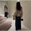 Leopard Print Women Winter Coat Faux Fur Coat Lapel Waist Tightened Jacket Single Breasted Long Sleeve Coat Daily Wear