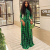 Women's Retro Print Turtleneck Long Sleeve Waistband Pleated Big A-Line Long Dress