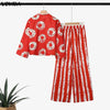 5XL Vonda Plus Size 2 Piece Outfits Autumn Women Bohemian 3/4 Sleeve Shirts Wide Leg Pants Print Vintage Pant Sets 2PCS