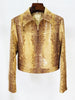 High Street Designer Suit Set Women's Snake Skin Patterned Leather Jacket Flare Pants Set
