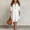 Elegant V-Neck Midi Sleeve Dress with Hem Ruffle Detail European And American Woven Fabric Women's