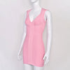 Sexy Plunge V Bandage Dress Stripes Slim Bodyocn Mini Party Celebrity Evening Dress Elastic Knitted Vestidos