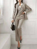 Office Lady Three -piece Set For Women V-neck Single Breasted Solid Color Tops With Ankle-length Pants 2Z2093