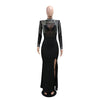 Women Mesh See Through Long Sleeve Diamonds Rhinestones Mermaid Long Dress Fall Evening Sexy Party Dresses Vestidos