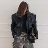 Women Leather Bomber Jackets Coats With Belt Notched Shoulder Pads Motorcycle Street Chic Short Outwear Solid Lace Up