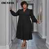 Plus Size Vintage Women Long Sleeve Turn-down Collar Long Sleeve Big Swing Loose Shirt Blouse Maxi Long Dress Autumn