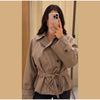 Plaid Women's Outerwear Lapel Double Breasted Trench Coat Belted Raglan Sleeve Jacket French Vintage Style Daily Wear