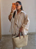 Striped Long Pants Set Color Block Turn Down Collar Three Quarter Sleeve Shirt Wide Leg Bottoms Casual Chic Women Outfits
