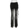 Aesthetic Sexy See Through Pants Women Dark Gothic Streetwear Vintage Coquette Grunge Ruffle Patchwork Flare Pants Femme