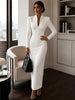 Women's Evening Party Elegant Long Dress Solid V-Neck Long Sleeve Sheath Bodycon Maxi Dresses White Black Clothing