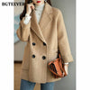 Stylish Long Sleeve Loose Pockets Women Woolen Jacket Autumn Winter Elegant Lapel Thick Female Jackets