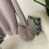 2 Pieces Sets For Women High Neck Loose Sweater With Fox Fur Cuffs Wide Leg Trousers Spring Winter 2DB1757