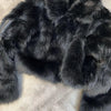 Winter Women Cotton Jacket Lapel Long Sleeve Patch Cross Short Fur Coat Black