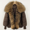 Puffer Coat Women Knit Sleeve Real Fur Coat Winter Large Real Raccoon Fur White Duck Down Jacket Oversized Feather Parka
