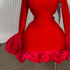 Women O-neck Long Flare Sleeve Ruffles Mini Dress Spring Sweet Sexy Birthday Evening Night Party Vestidos Dresses