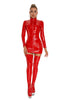 Sexy Women Latex PU Micro Mini Dress Shiny Zipper Open Bust Long Sleeve Costume Tight Dress Elastic Bodycon Pack Hip Leoatrd