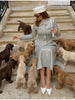 Women's Elegant Woolen Coat Dress Suit Chic Lapel Tweed Long Sleeve Slim Fit Office Set Autumn Winter Party Club Outfit