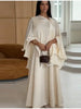 Women Beige Pleated Cape Set Loose Long Sleeved Ruffles Blouse A-line Maxi Flowy Skirt Chic Formal Evening Party Outfit