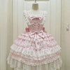 Y2K Sweet Lolita Jks Strap Dress Women Solid Ruffle Lace Bow Patchwork Kawaii Princess Ball Gown Knee-Length Elegant Party