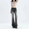 Women's Vintage Y2K Flared Jeans Korean Button-Up Low Rise Casual Denim Pants Female Versatile Elastic Slim Fit Jean Trousers