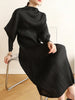 Pleats Batwing Sleeve Pleated Long Dress Korean High Causal Elegant Women Designer Clothing