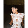 Women Sexy Lace Patchwork White Maxi Dress Flared Sleeve Off Shoulder Bodycon Gowns Lady Evening Night Party Robes