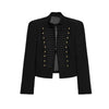 Women's Black Military Cropped Blazer Padded Shoulders Jacket Coat Vintage Stand Collar Gothic Elegant Party Streetwear Jackets