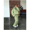 Striped Cotton Jacket Two‑piece Set Women Hooded Zip‑up Coat Wide‑leg Pants Suit Autumn Winter Daily Commute Outfit
