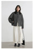 Women Short Woolen Coat Stand Up Twill Texture Single Breasted Ladies Jacket Retro Woman Outwear Autumn Winter