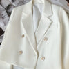 Women's Double Breasted Cropped Blazer Casual Office Wear Solid Color Suit Jacket Woman Spring Slim Fit Long Sleeve Blazers