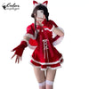 Christmas Dress Suit Women Xmas Cosplay Costume Red Suit Party Rabbit Ears Headwear Year Hooded Shawl Christmas Girl Set