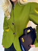 Women Elegant Peplum Blazer Olive Green Slim Fit Flared Hem Jacket Vintage Puff Sleeve Office Lady Coat